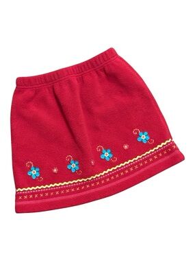 Hanna Andersson Red Fleece Skirt with Blue Floral Embroidery